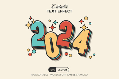 2024 Text Effect Fun Style 2024 child colorful design editable effect font fun kids lettering logotype new year retro style text type typeface typography