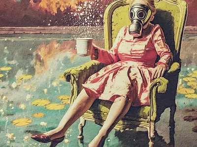 Latte Crisis climate change coffe shop dress forest fires gas mask illustration lake latte rising seas shoes starbucks