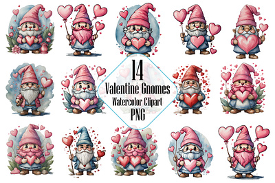 Valentine Gnomes Clipart PNG Bundle 3d animation app branding design graphic design illustration logo ui vector