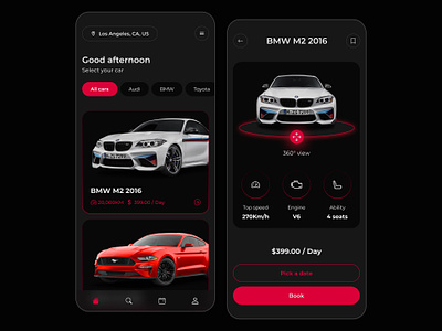 Car rental app android app design car car rental card dark design interaction design ios luxury rent ui ui design user interface ux ux design