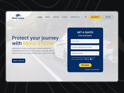 Motor insurance Landing page for website branding design figma hero section insurance website landing landing page motor insurance product page responsive design responsive website service simple and elegant ui web app web design website
