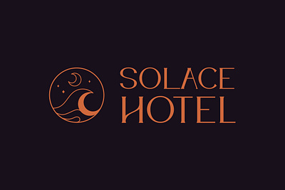 Solace Hotel - Logo aesthetic brand identity branding cozy elegant graphic design hotel icon logo logotype minimalist mockup moon solace sophisticated typography vector vermillion warm colors waves