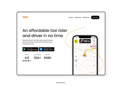 Hero section for a taxi app app design graphic design hero section landing page mobile app screen taxi app ui uiux ux web website