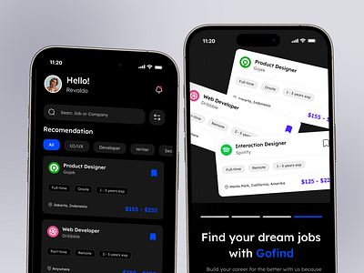 Gofind - Job Finder App [Dark Mode] design job finder landingpage mobile app ui ux website