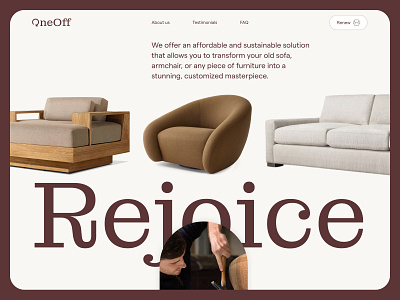OneOff armchair furniture rejoice revive sofa sustainable ui uxui web design