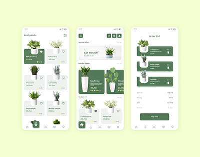 House Plants App - TEKKIMA app design e commerce figma green mobile plants ui ux