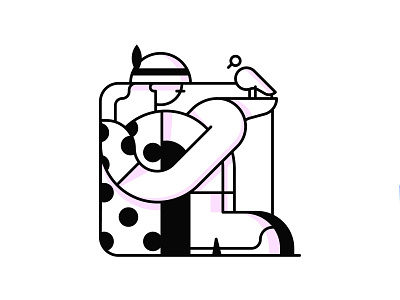 Girl With Bird design graphic design icon illustration line logo minimal retro simple ui