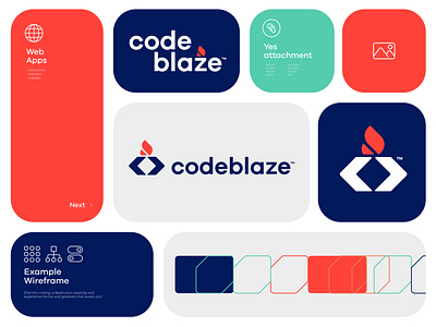 CodeBlaze moodboard blaze blue brackets clean coding colorful fire flame green grey moodboard red tech ui ux workspace