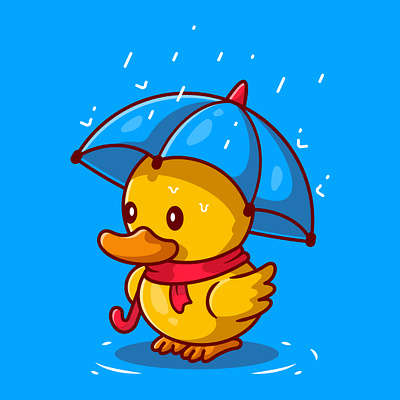 Cute duck on a rainy day illustration duck illustration