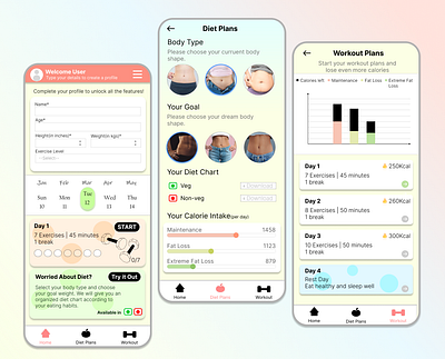 Fitness App aesthetic design app design calculator fitness app graphic design pastel ui ui ux user experience