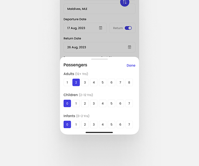 Select Passengers Screen - App Design app clean design flight modern pagination passenger select travel ui
