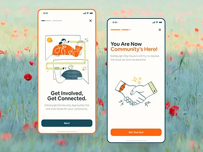 Community App: Onboarding Screens app community connect design app flat gamification illustration leaderboard member mobile onboarding people product product design slide splash start story ui ux