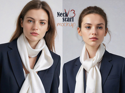 Neck Scarf Mockup V3 apparel clothes design download fashion female girl mockup model psd scarf shawl template woman