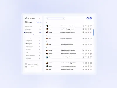 contacts Menu Component all contacts contacts designer dribbble email employees facebook link manage manage contacts menu minimal design new group recycle bin searching social media ui design