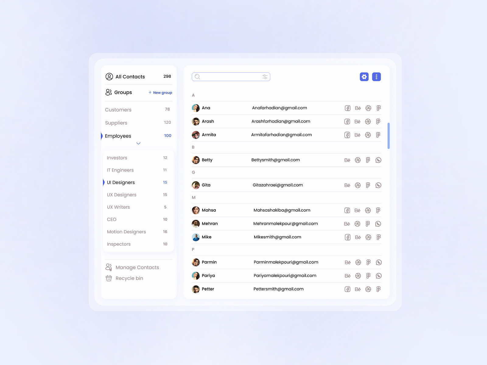 Contacts Menu Component By Armita Farhadian On Dribbble