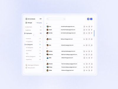 contacts Menu Component all contacts contacts designer dribbble email employees facebook link manage manage contacts menu minimal design new group recycle bin searching social media ui design
