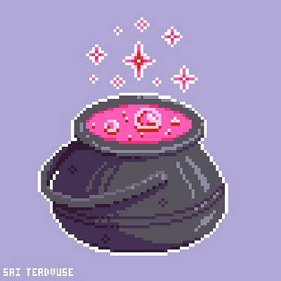 Magic cauldron cauldron magic pink pixel art potion