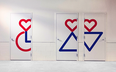 Trieart - Blood Donation Center blue branding design disabled disabled sign door door sign graphic design heart logo logo design red toilet triangle