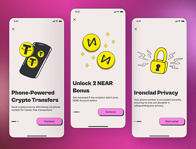 Onboarding: Phone number crypto transfers app branding crypto cryptotransfers design illustration neobrutalism onboarding phone phone number product transfer typography ui