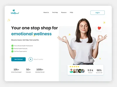 Wellfound - Hero section for mental health website. branding graphic design ui