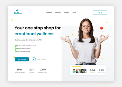 Wellfound - Hero section for mental health website. branding graphic design ui