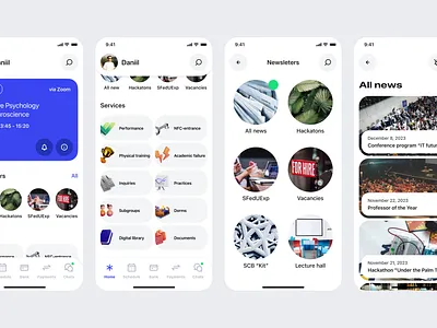 Homescreen & Newsletters of university mobile app app dailyui design mobile ui university