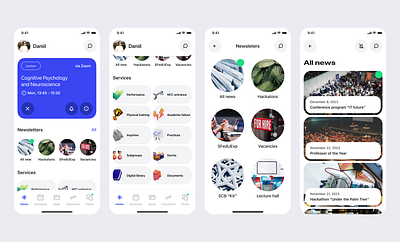 Homescreen & Newsletters of university mobile app app dailyui design mobile ui university