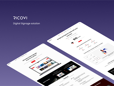 Ricovi Digital Signage Solution Website digital signage features hero section homepage landing page minhazum minimalistic mockup mockups price saas ui ux design website design