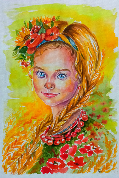 Original Watercolor Painting, Ukrainian portrait Girl art girl hand painted handmade illustration national paint painting portrait ukraine