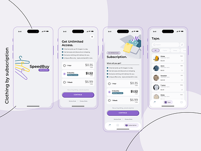 Clothing by subscription app branding design illustration interface ui