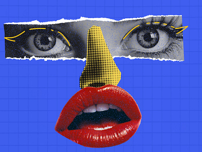 Collage face composition bold bright collage dadaism dotted eyes face fashion grid grunge halftone illustration lips nose pop art retro texture trendy vector vintage