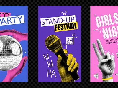 Party collages art ball collage composition dadaism design doodle fashion halftone hand ig illustration microphone party pop punk stand up story trendy vector