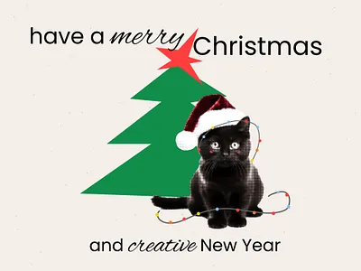Christmas vector collage card cat character christmas collage composition cute dadaism fashion fun geometry illustration minimal paper pop art star texture tree vector