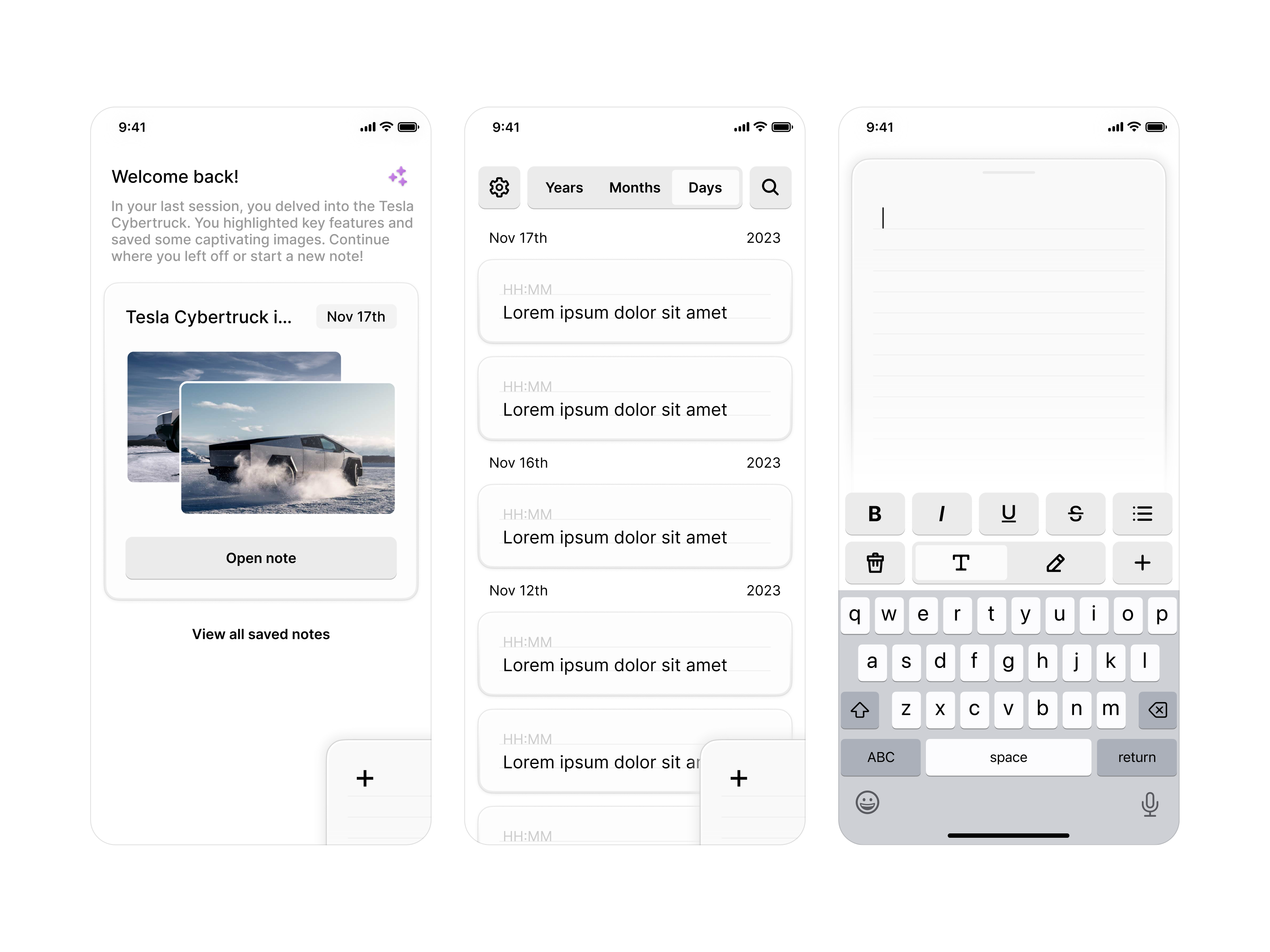 Aona - Notes App app dribbble folder frans bergström illustration interface mobile notes notes app paper scribble typing ui uiux user interface ux vector