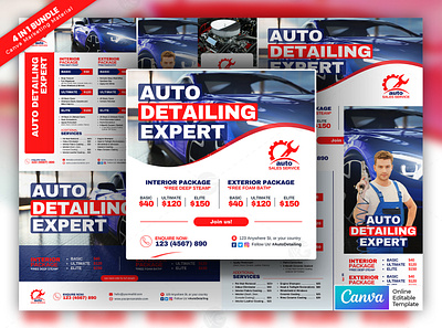 Auto Detailing Expert Marketing Material Bundle Vol.01 canva template