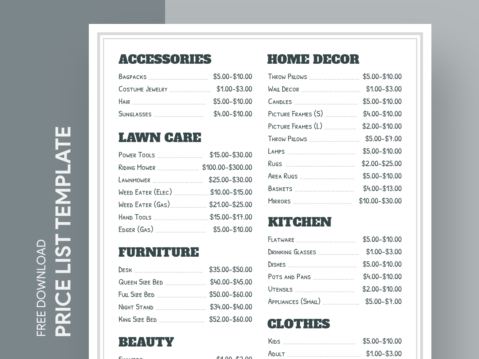 Garage Sale Price List Free Google Docs Template by Gdoc on Dribbble for Free Printable Garage Sale Templates