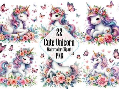 Cute Unicorn with Flowers Sublimation 3d animation app branding design graphic design illustration logo ui vector