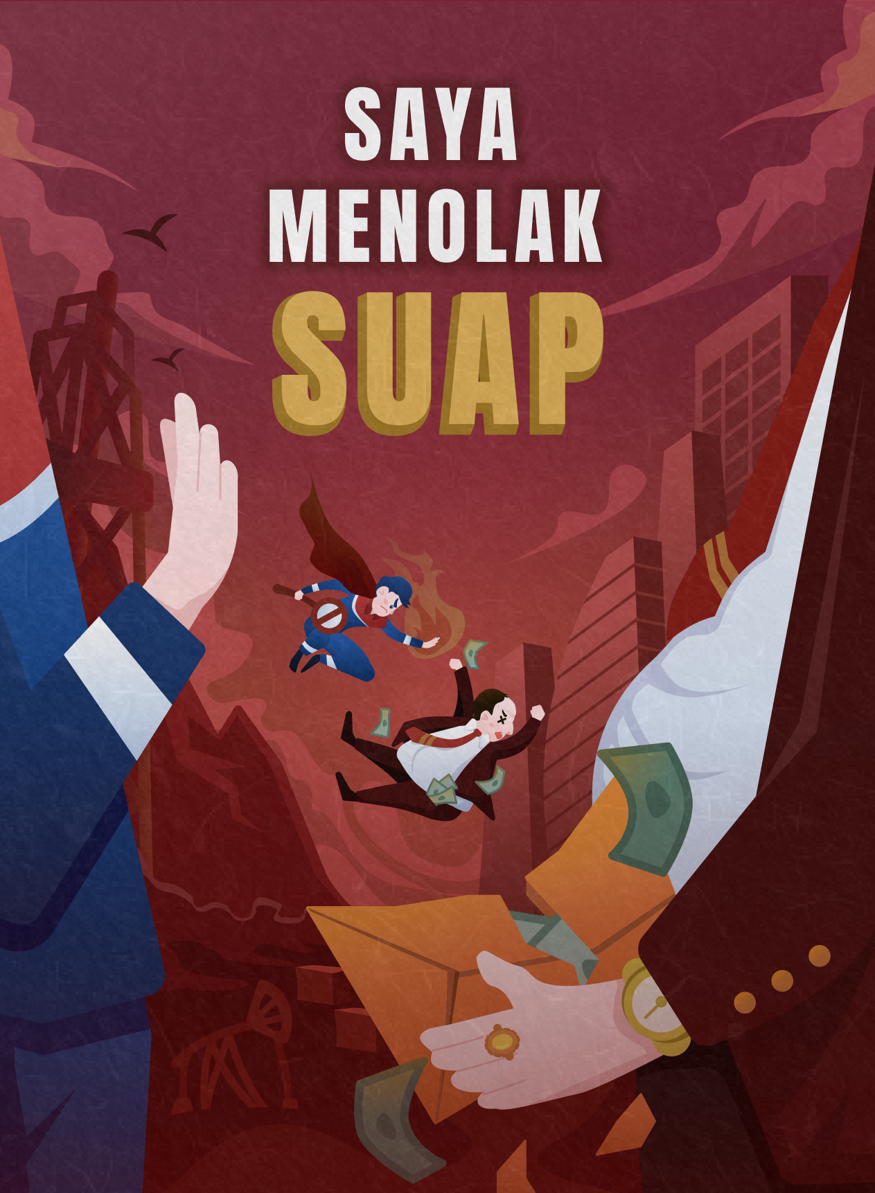 Refusing Bribers anti bribe branding bribe campaign corruption design figma graphic design hero illustration indonesia pertamina ui vector villain