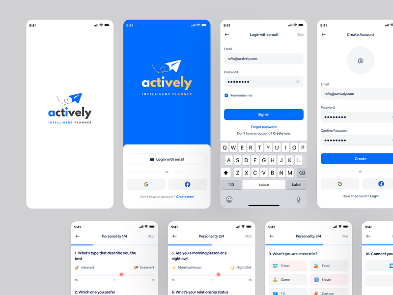 Actively - AI Trip Planner (Onboarding) app app design design ios log in login minimal modern onboarding password registration sign in sign up signin signup ui uiux ux walkthrough