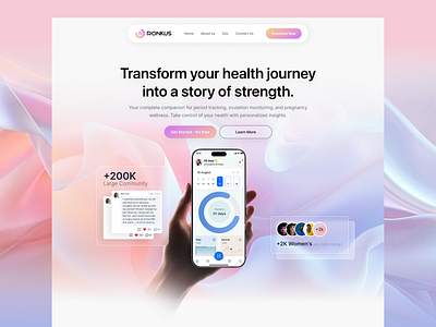 Women Health Tracker App Landing Page app branding design fitness graphic design health health tracker illustration landing page logo minimal ovulation period ui uiux ux vector woman woman fitness woman health tracker