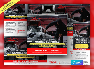 Auto Detailing Mobile Service Marketing Material Bundle Vol.03 canva template