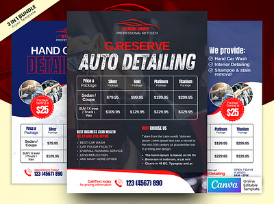 Auto Detailing Price Package Flyer 3 in 1 Bundle Canva Template canva template