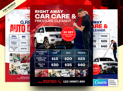 Auto Detailing Price Table Flyer 3 in 1 Bundle Canva Template canva template