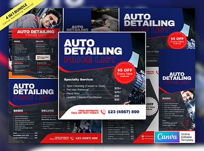 Auto Detailing Service List Marketing Material Bundle Vol.06 canva template