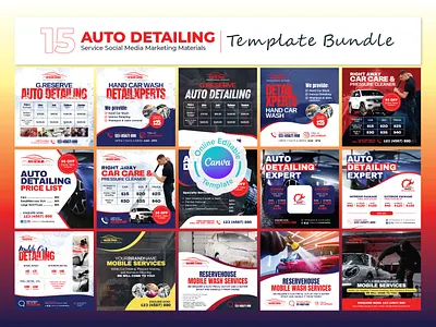 Auto Detailing Service Social Media Banner Bundle Canva Template canva template