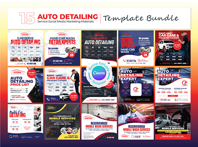 Auto Detailing Service Social Media Banner Bundle Canva Template canva template