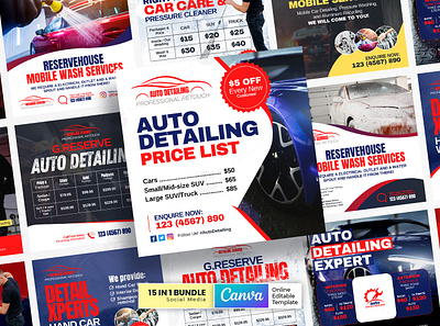 Auto Detailing Service Social Media Banner Bundle Vol.01 canva template