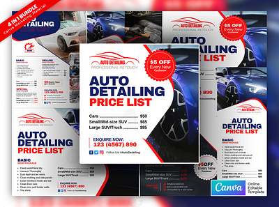 Auto Detailing Servicing Fee Marketing Material Bundle Vol.05 canva template