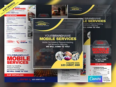 Automobile Washing Service Marketing Material Bundle Vol.04 canva template