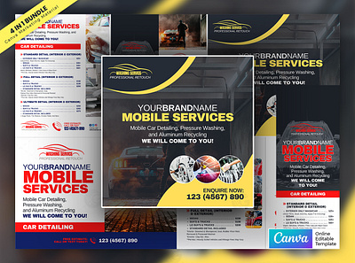 Automobile Washing Service Marketing Material Bundle Vol.04 canva template